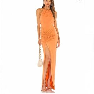 Michael Costello Tangerine backless maxi dress